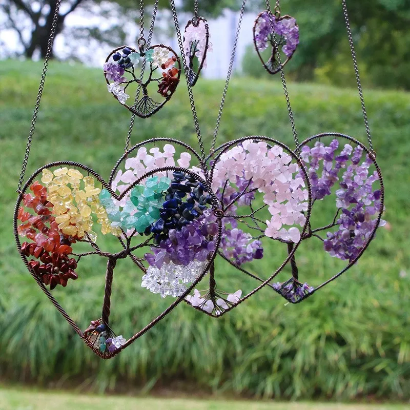 Dream Wire love image Natural Crystal Lucky Cystal jade pendant Amulet occupy  home Small hearts dreamcatcher bells hang curtain