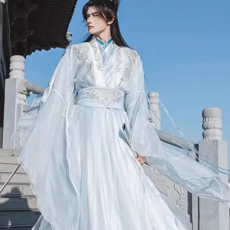 

Anime Shi Qingxuan Cosplay Costume Chinese Ancient Traditional Hanfu White Long Robe for Men Women Role Play Outfit Party