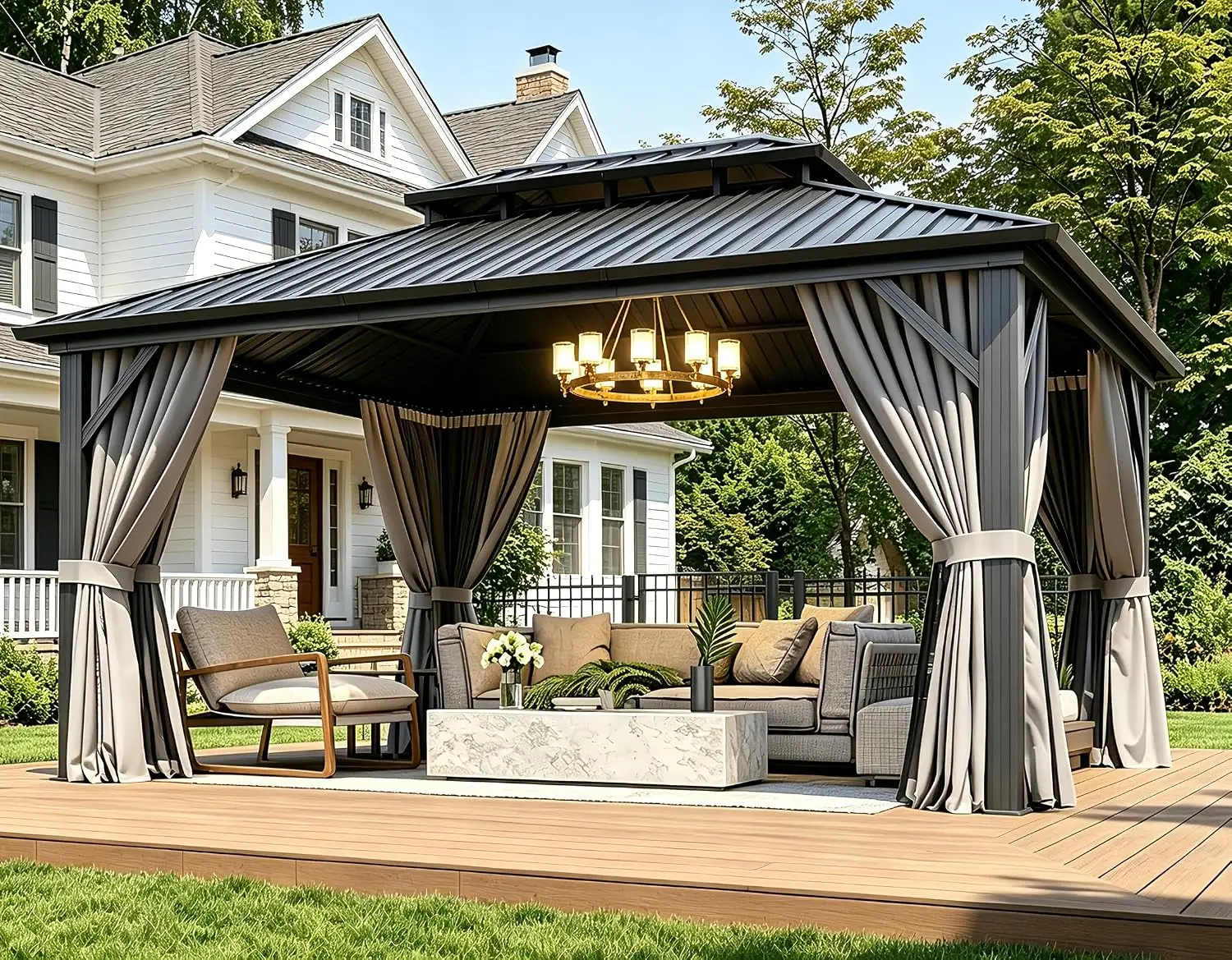 12X16Ft Hardtop Gazebo Metal Gazebo with Galvanized Steel Double Roof | Outdoor Pergola Permanent Pavilion with, Customized