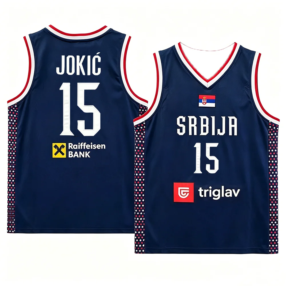 Unisex Breathable Quick Dry Basketball Jersey Srbija 15 Jokic Cheap High Quality Outdoor Sportswear for Children