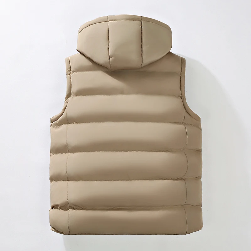 Gilet imbottito con cappuccio da uomo oversize - Cappuccio con coulisse con logo ricamato, orlo a costine, caldo e alla moda per lo stile di strada della stagione fredda