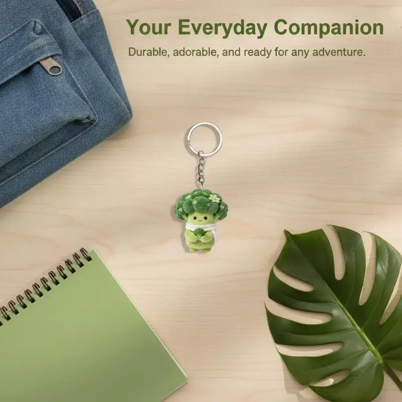 Cute 2D Flat Acrylic Broccoli Keychain Cartoon Design Sturdy Metal Ring Perfect For Bag Decoration Gifts For Kids Friends