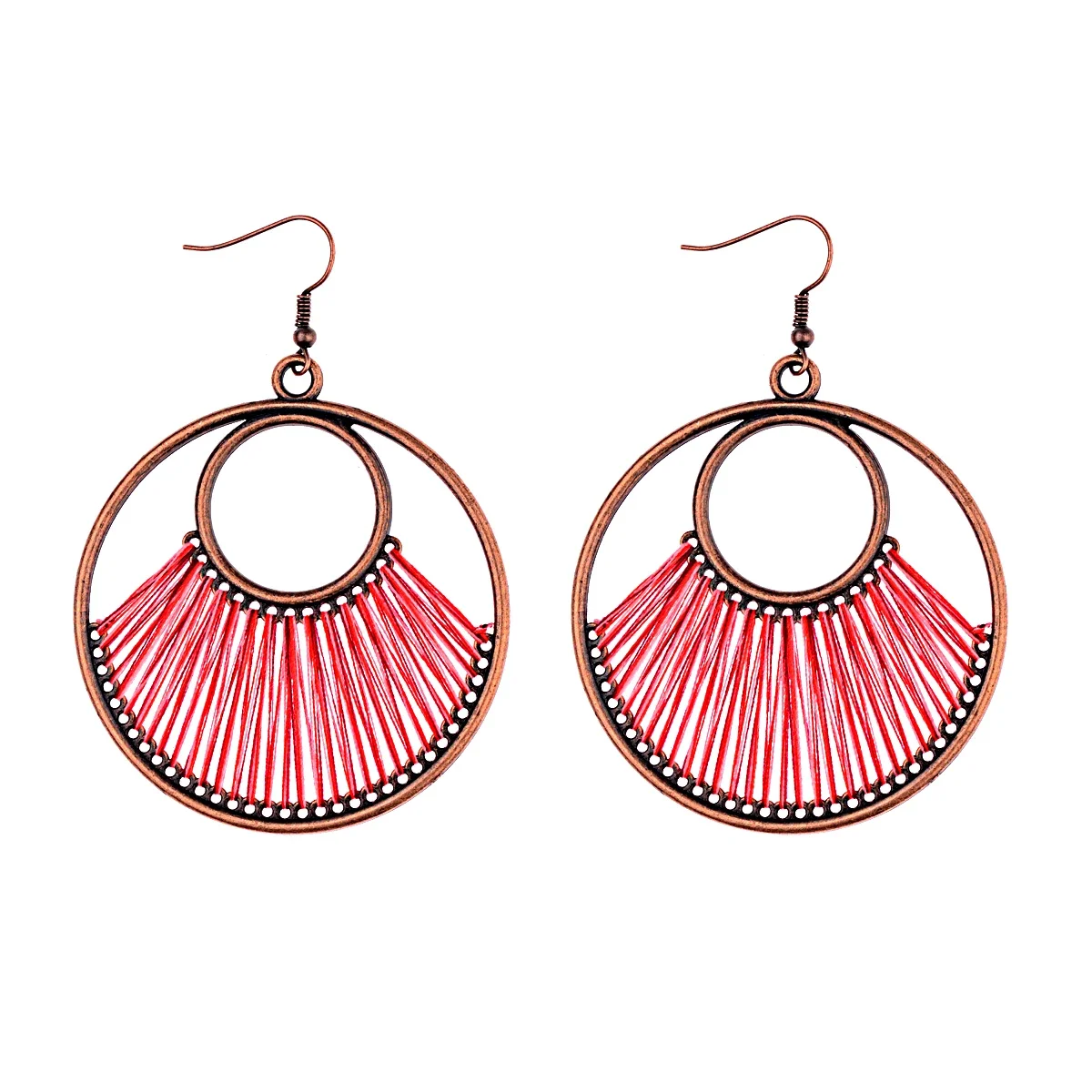 Boho Multi-Style Handmade Thread Wrapped Earring for Women Fashion Rope Wrap Round Triangle Dangle Earrings Female Jewelry Gift image 3
