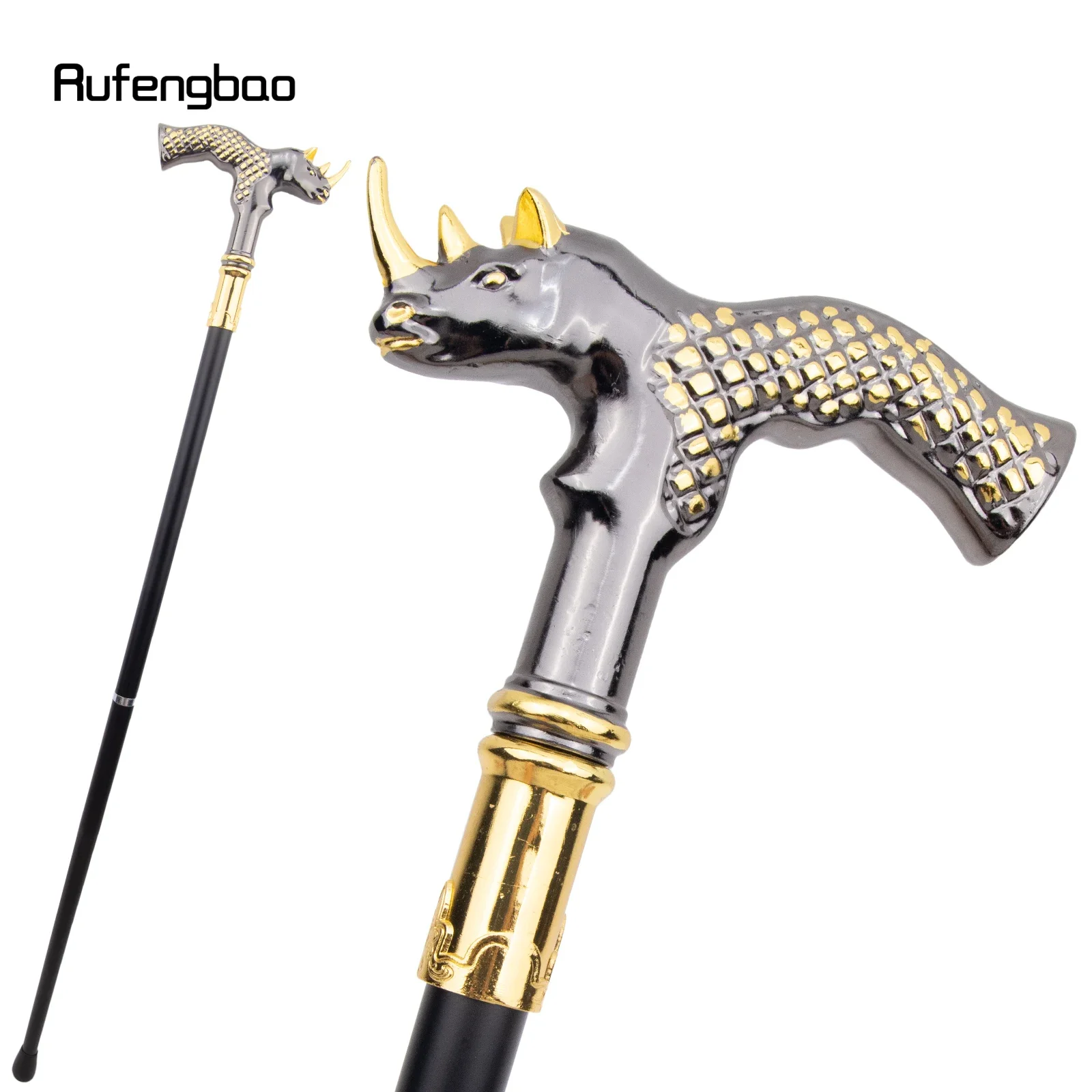 Golden Black Rhinoceros Head Fashion Walking Stick Decorative Stick Cospaly Vintage Party Fashionable Walking Cane Crosier 91cm