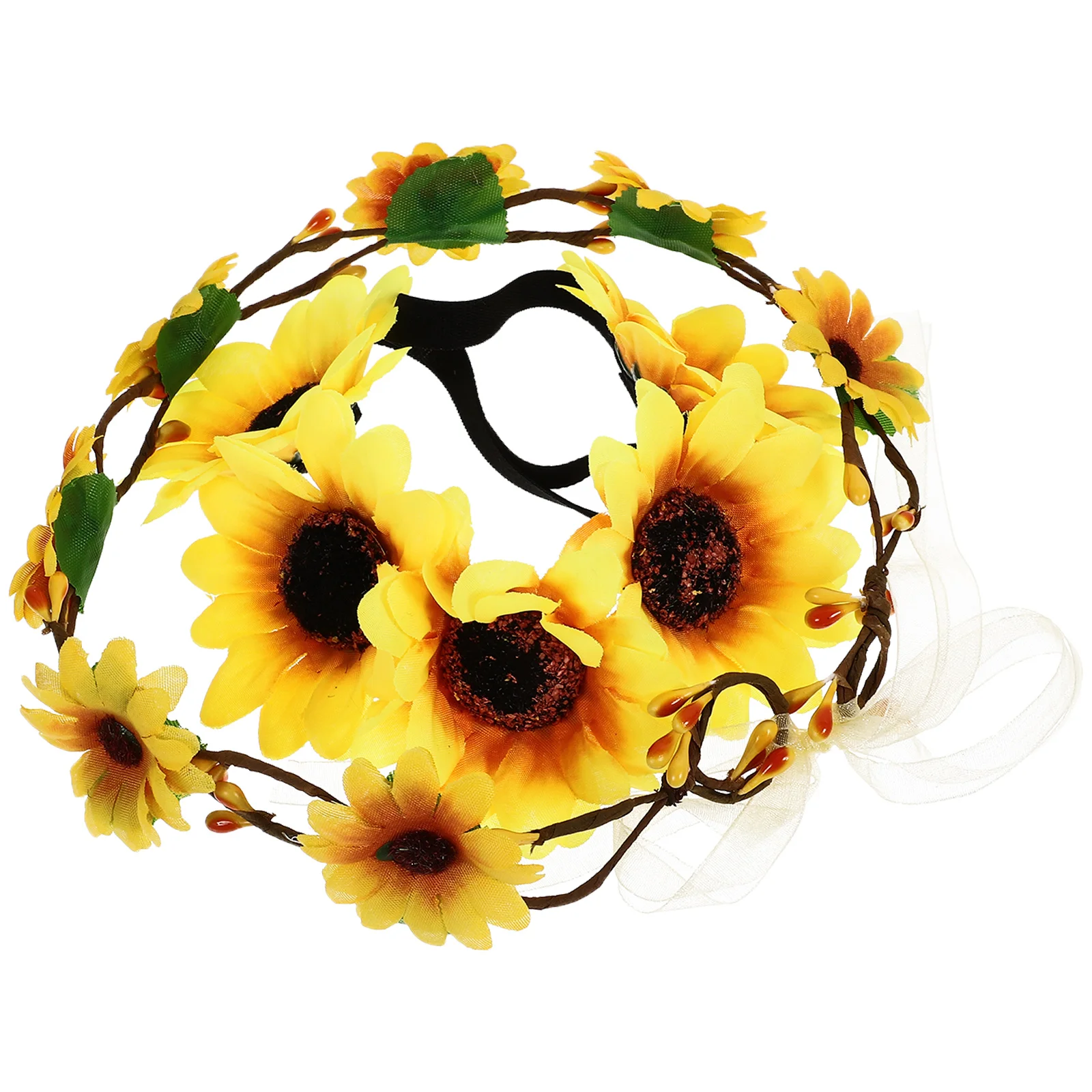 Diadema de flores para el sol, 2 piezas, Aro para el pelo, guirnalda Floral, tocado de Cosplay, corona, pañuelos, bufanda de decoración Hippie