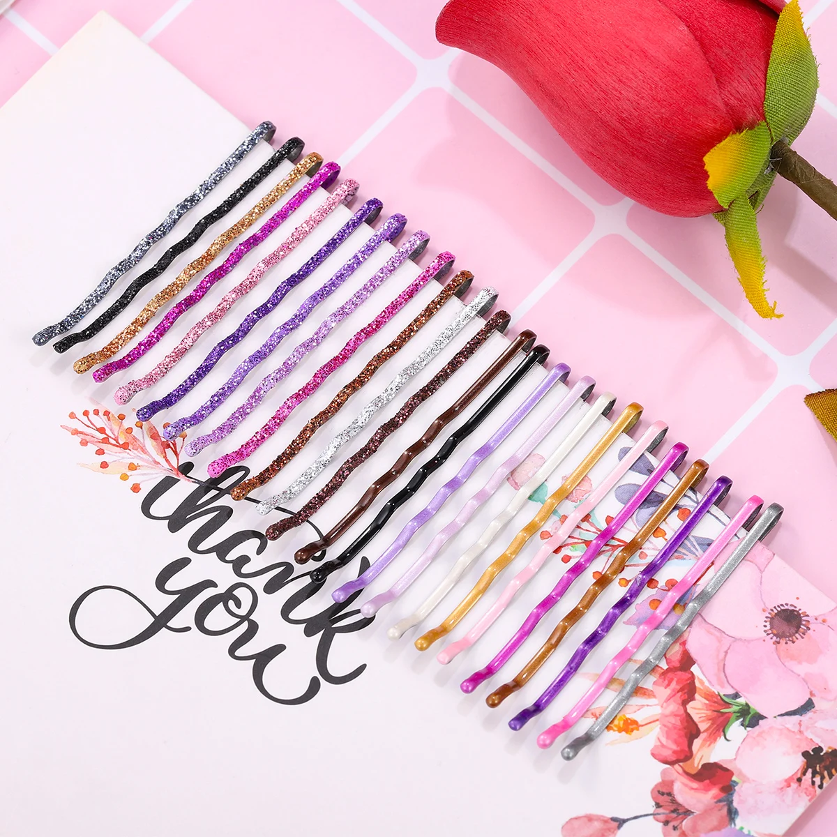 

96Pcs Glitter Powder Hair Clips Stoving Varnish Metal Barrettes Golden Pink Purple Black Firm Hold Glitter Powder Bobby Pins