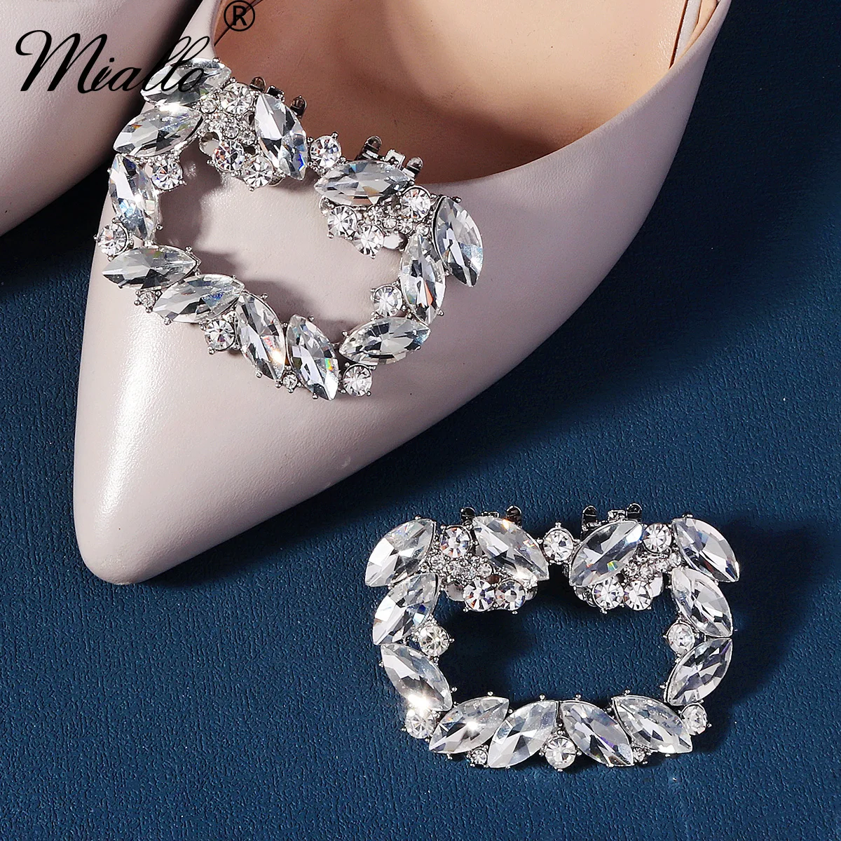 Miallo Fashion New Rhinestone Square Shoe Buckle High Heels Small Leather Shoes Decorative Jewelry Elegant Accessories for Women