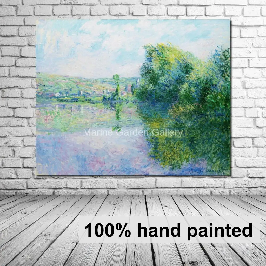 Claude Monet Village at Vetheuil Oil Painting Handmade French Impressionist Landscape Canvas Art for Restaurant Dining Room Gift