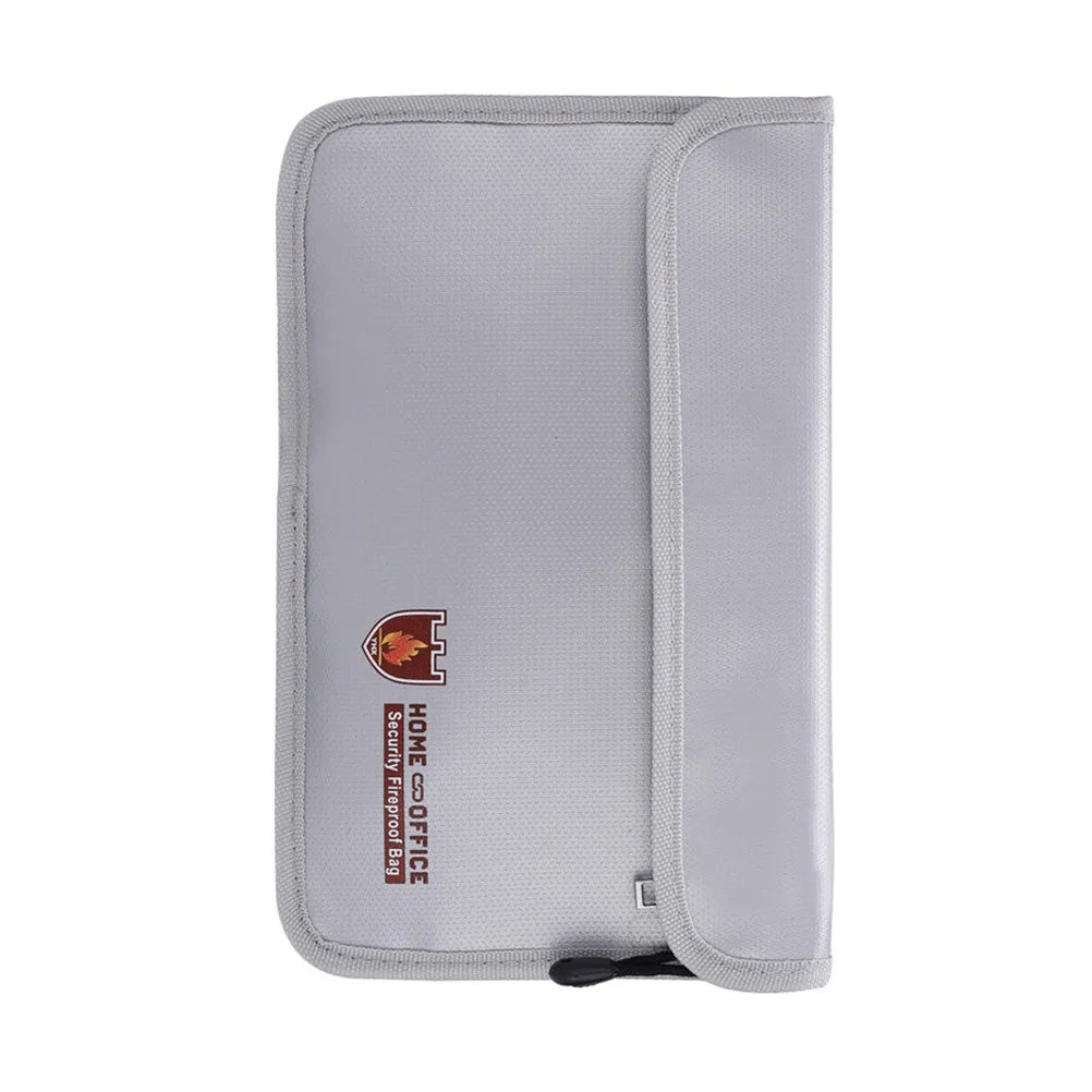 Silver Fireproof Document Bag Large Size Double Pockets File Organizer Cash Money Holder Protection File Storage for Office