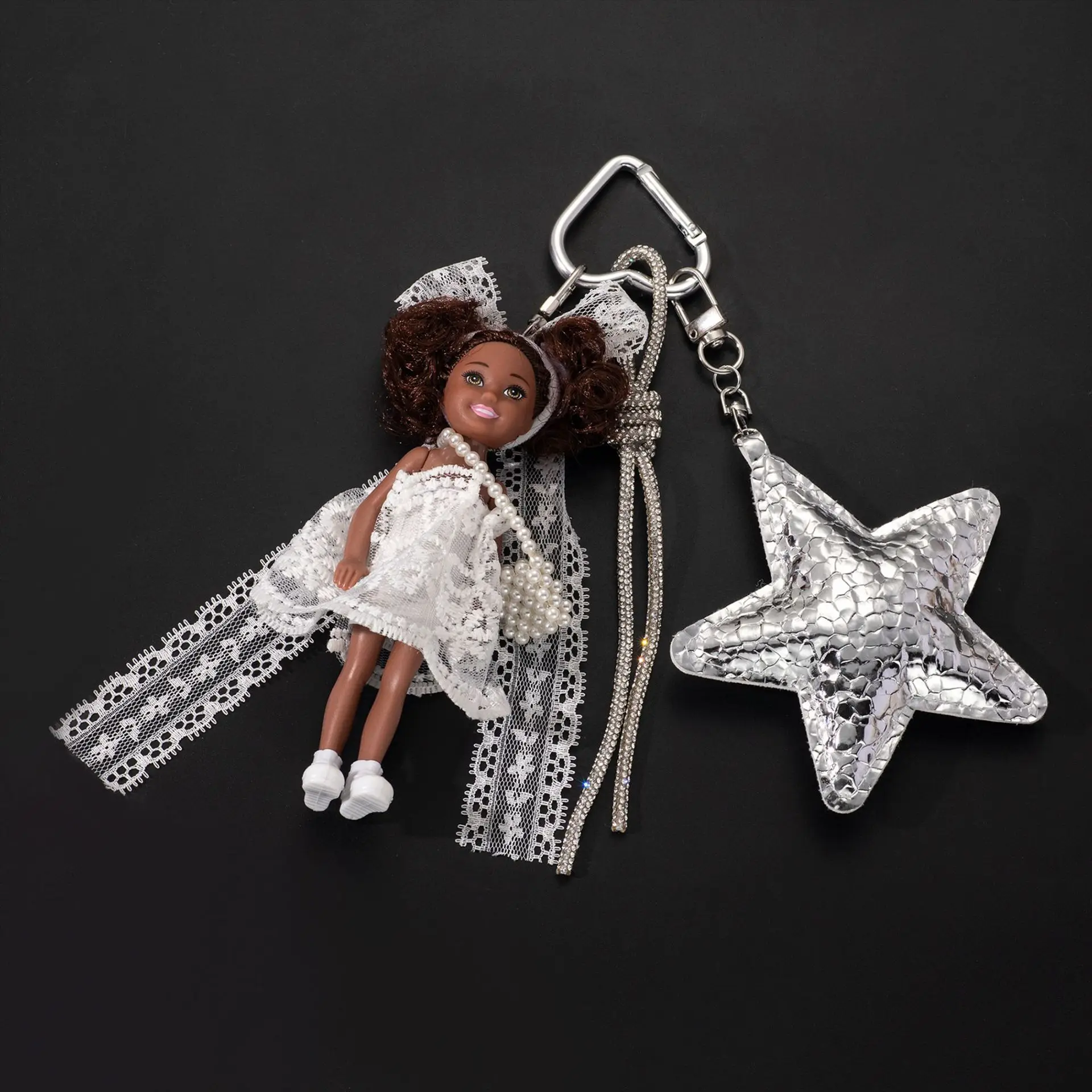Korean Version Cute Sweet White Lace Dress Princess Doll 1/8 BJD African Doll With Star Accessories Bag Decoration Small Gift