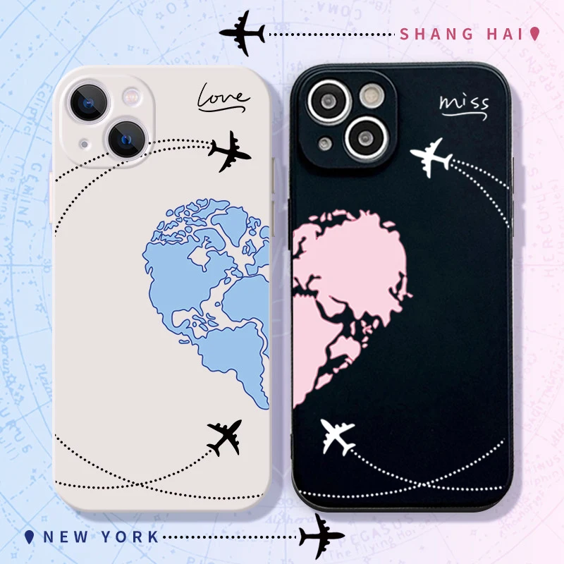 Couple Black and White Love Sun Moon Case For iPhone 11 12 13 14 15 Pro MAX Mini XS Max XR 8 Plus SE22 Soft Silicone Phone Case