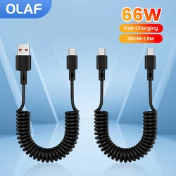 66W Fast Charging Type C Cable Spring Telescopic Car Phone Charger USB C Cable For iPhone 16 15 Samsung Type C to Type C Cable