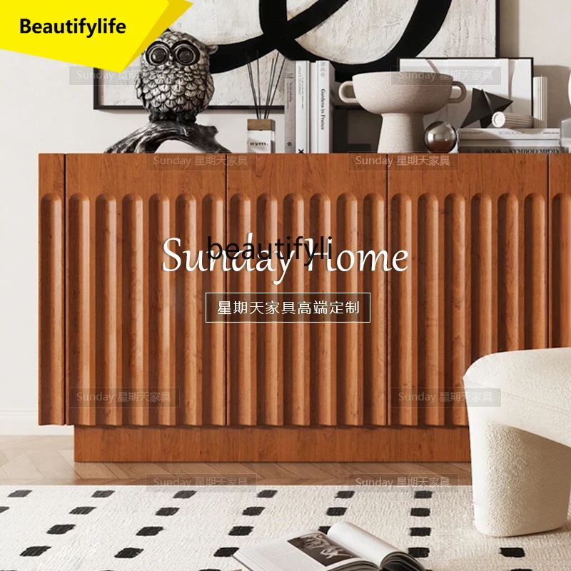

A57 Vintage Creative Entryway Cabinet Corridor Striped Storage Cabinet Simple Modern Wood Color