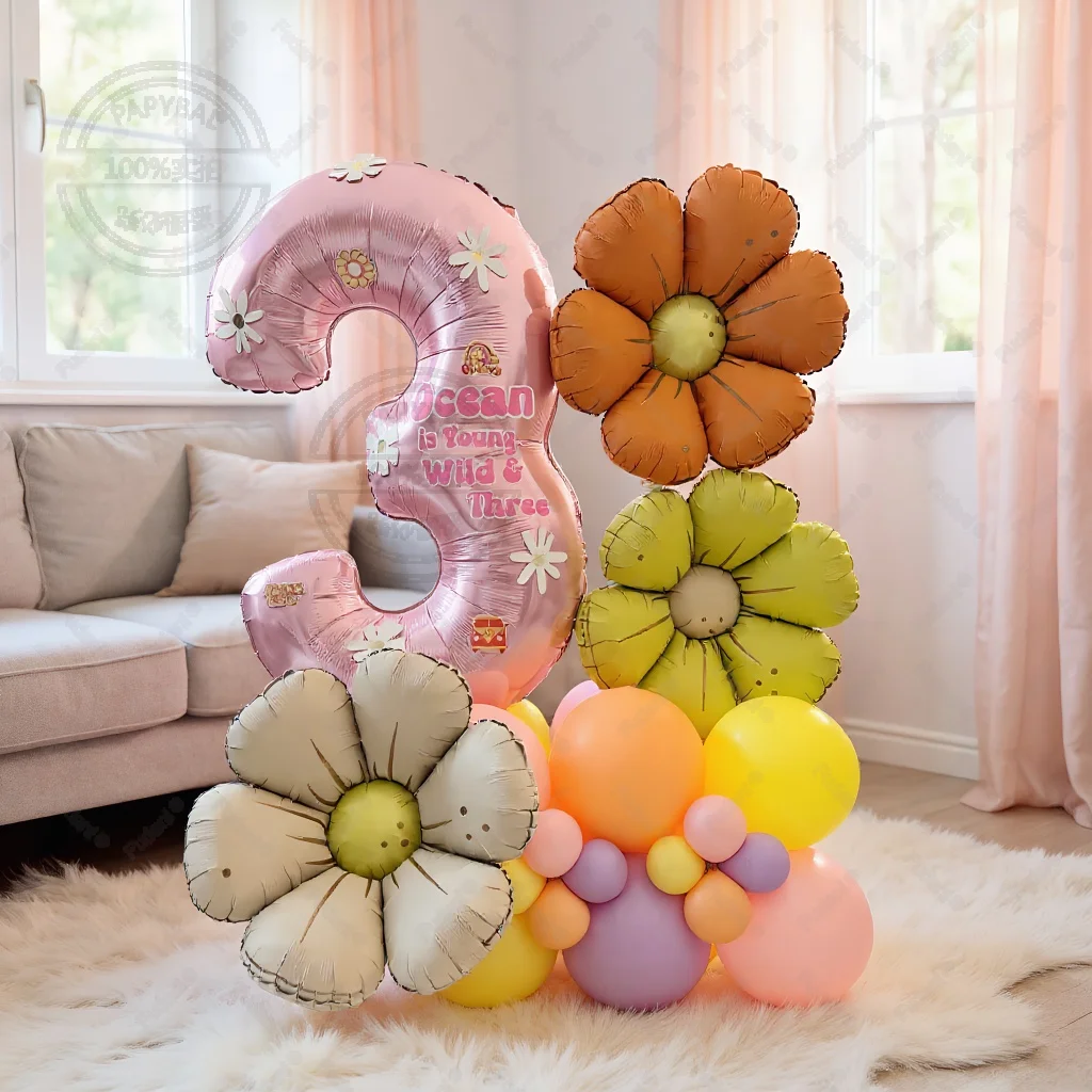 Bunte Gänseblümchen Aluminiumfolienballons 32 Zoll Rosa 1-9 Digitale Ballons Set für Geburtstagsfeier Dekoration Babyparty Globos