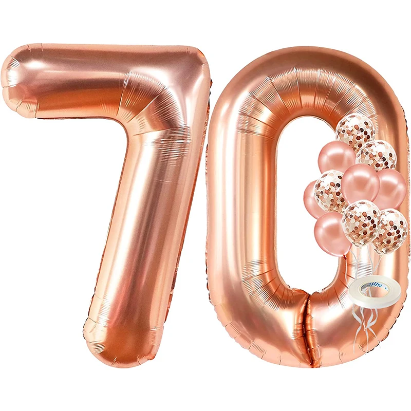 Rose Gold Number 70 Birthday Balloons Large 32 Inch Foil 70st Balloons Confetti Latex Balloons Happy 70th Birthday Decorations