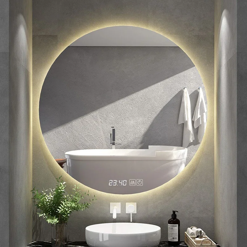 Wall Mounted Modern Mirror Clock Aesthetic Round Bathroom Mirror Led Makeup Espelho Maquilhagem Com Led Makeup Vanity Furniture