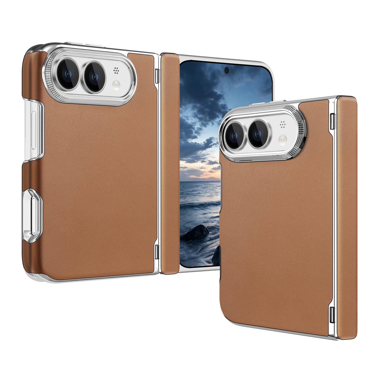 For iPhone Duo Ultra Fold Case Luxury Leather Matte Magnetic Wireless Charging Shockproof Protection Hard Back Cover Accessories