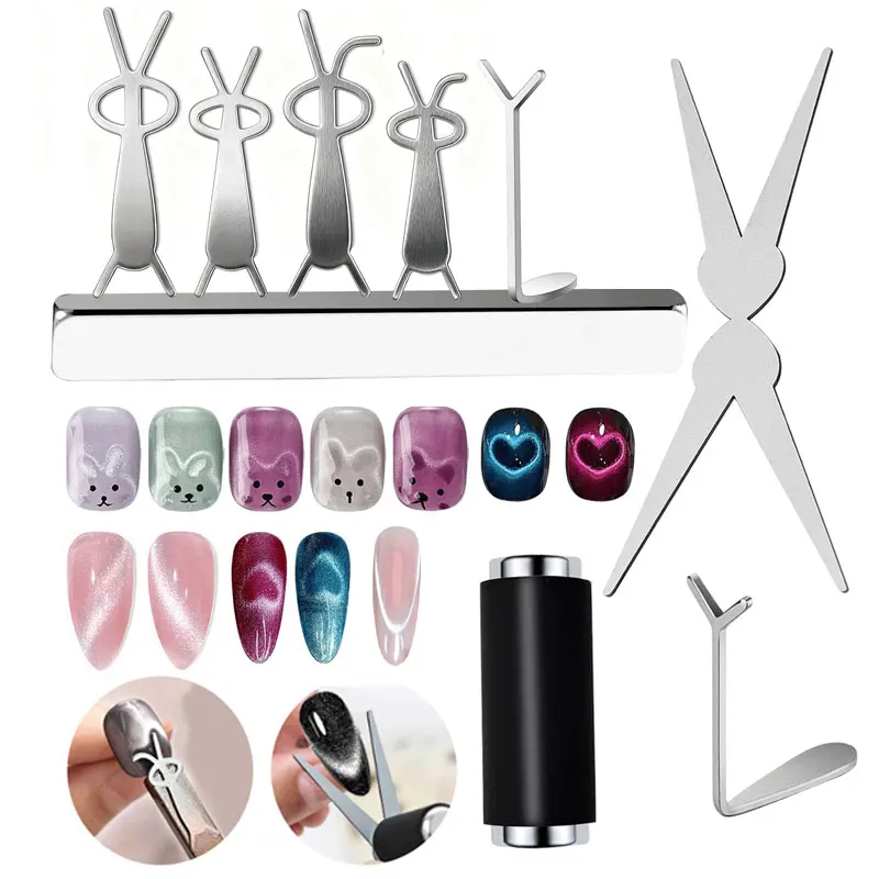 Professional Dual Ended Cat Eye Nail Magnet Stick V & Rabbit Shaped Magnetic Tool French Manicure Gel Polish Accessories Set