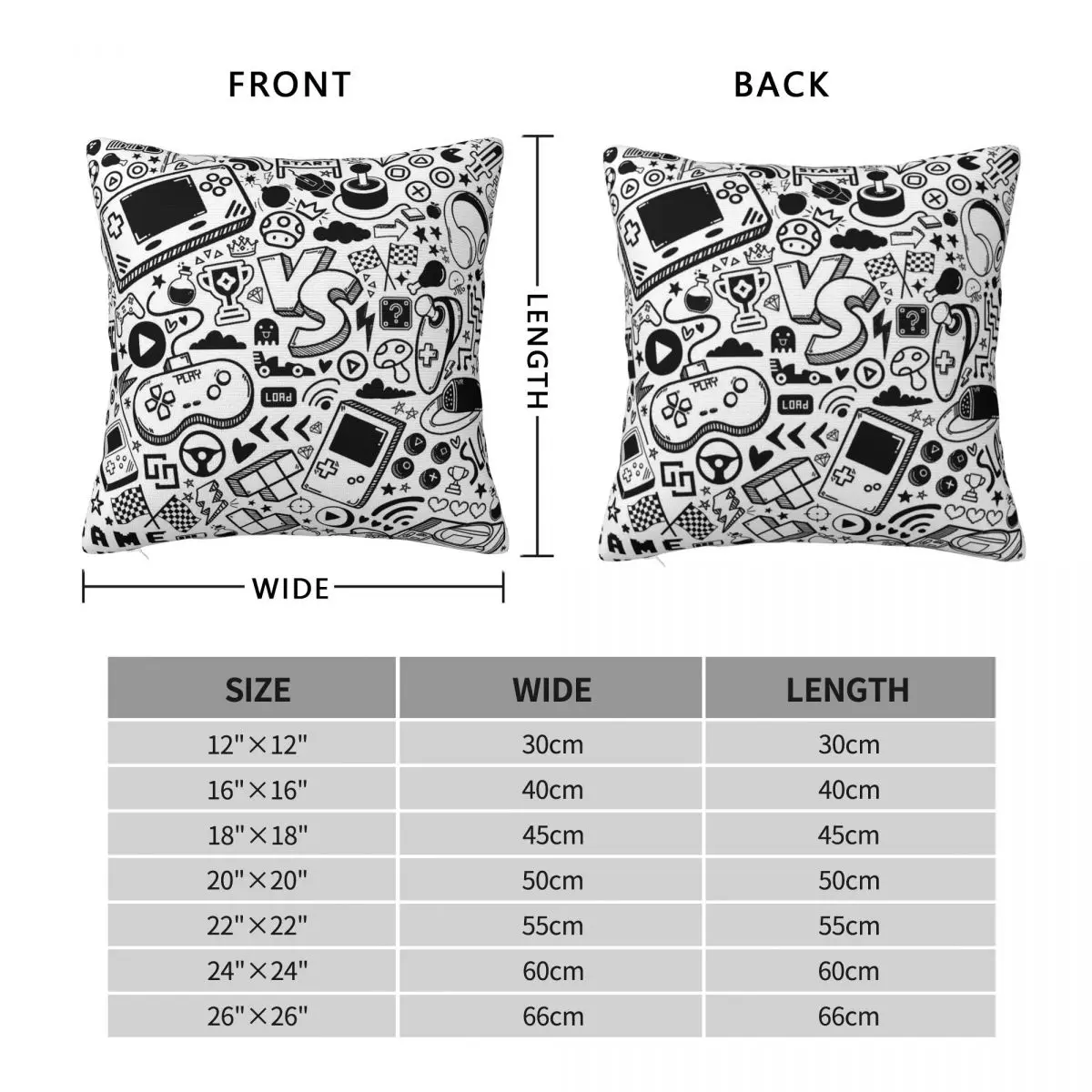 Video Game Doodle Square Pillowcase Polyester Linen Velvet Creative Zip Decor Home Cushion Case