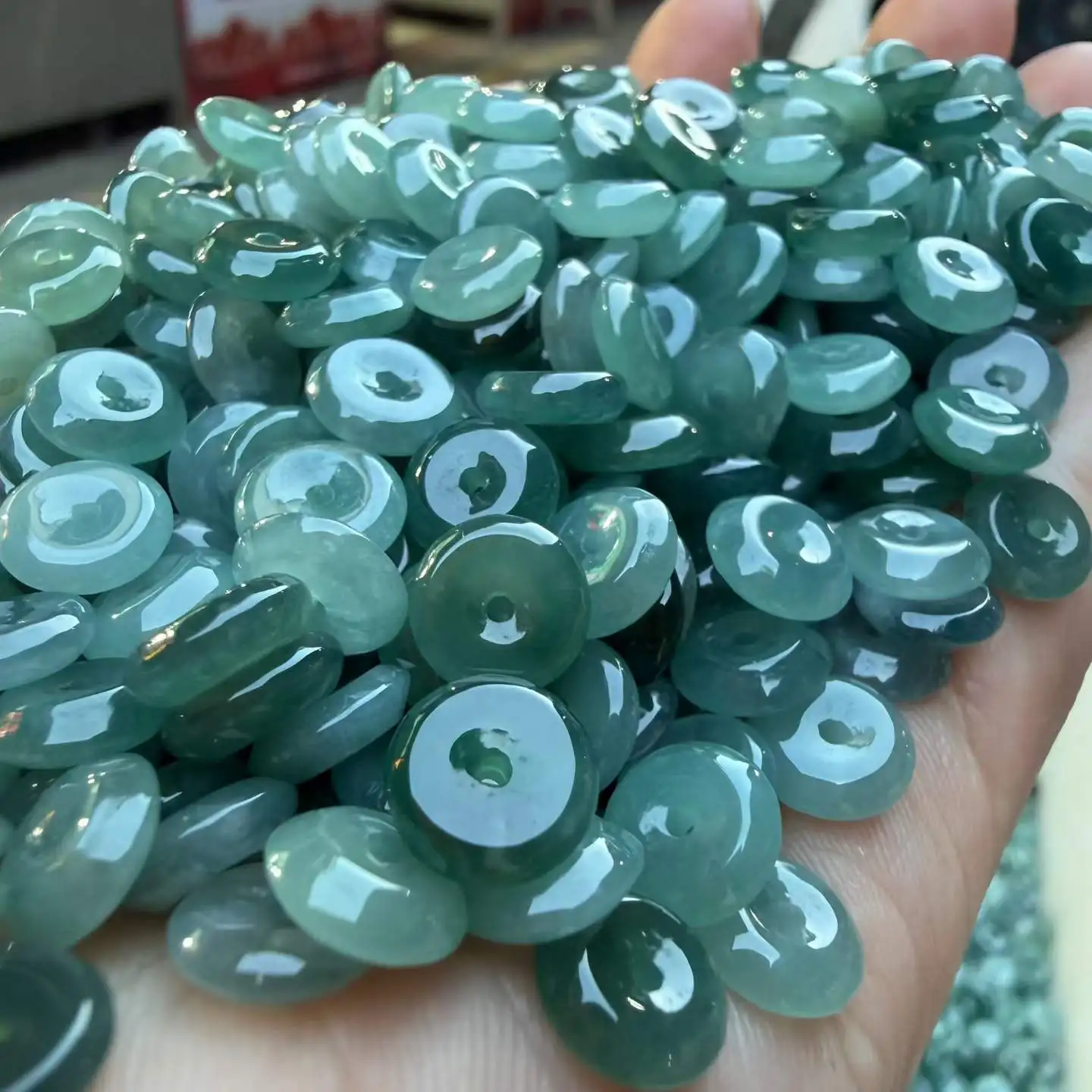 New Natural Jadeite A-grade Precision Blue Horizontal Buckle Beads Make Jewelry Hand String Bracelet Pendant Necklace Jewellry