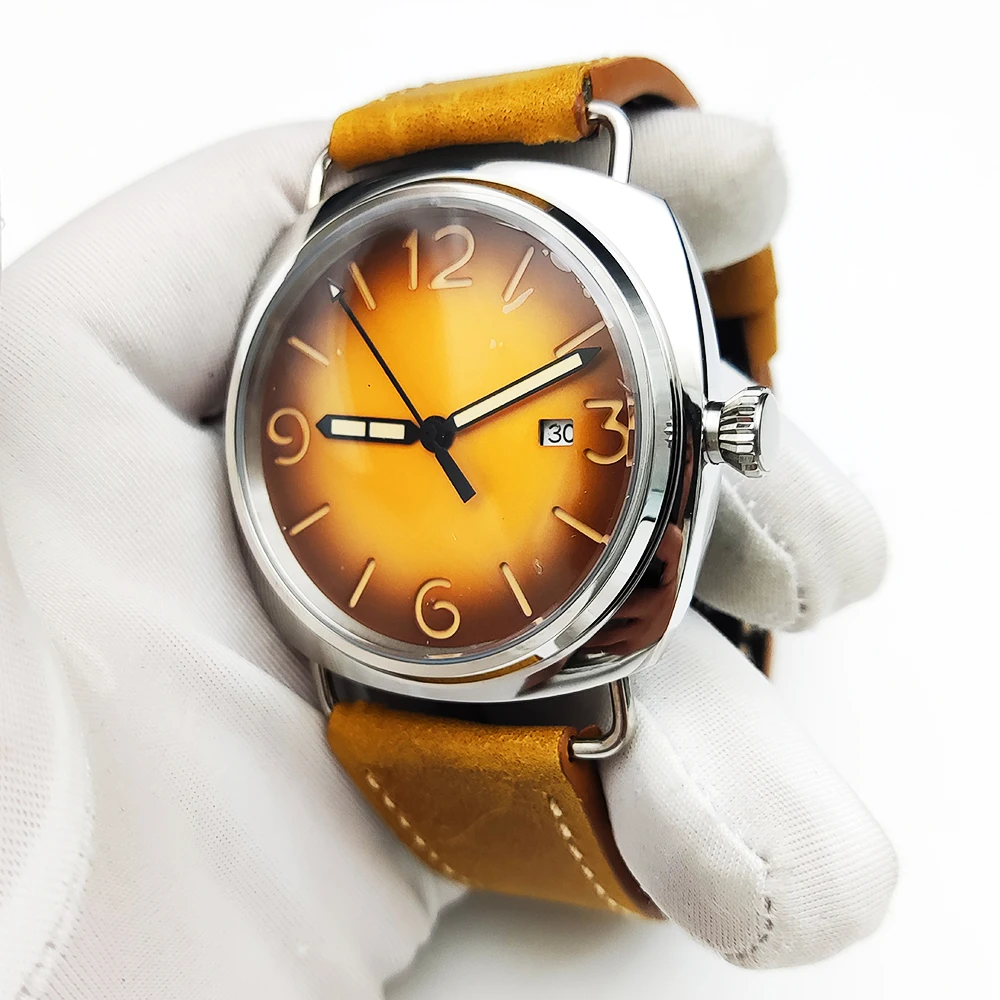 PARSRPE -Vintage 45mm Aseptic Dial Luminous NH35 Mechanical Watch Mens Waterproof Stainless Steel Case Automatic Watch Clock