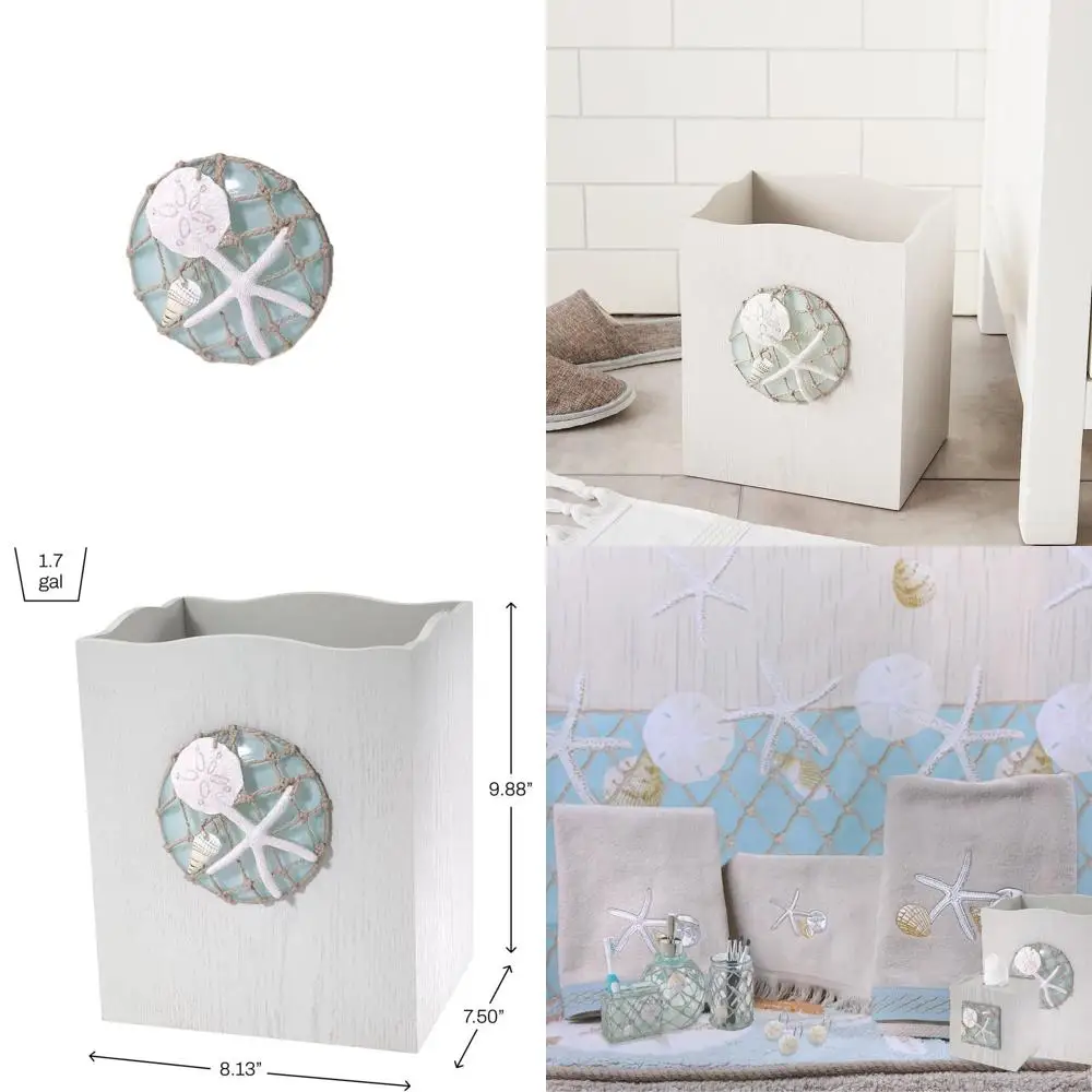 

Seaglass-Themed Decorative Wastebasket and Bathroom Accessories for Coastal Style