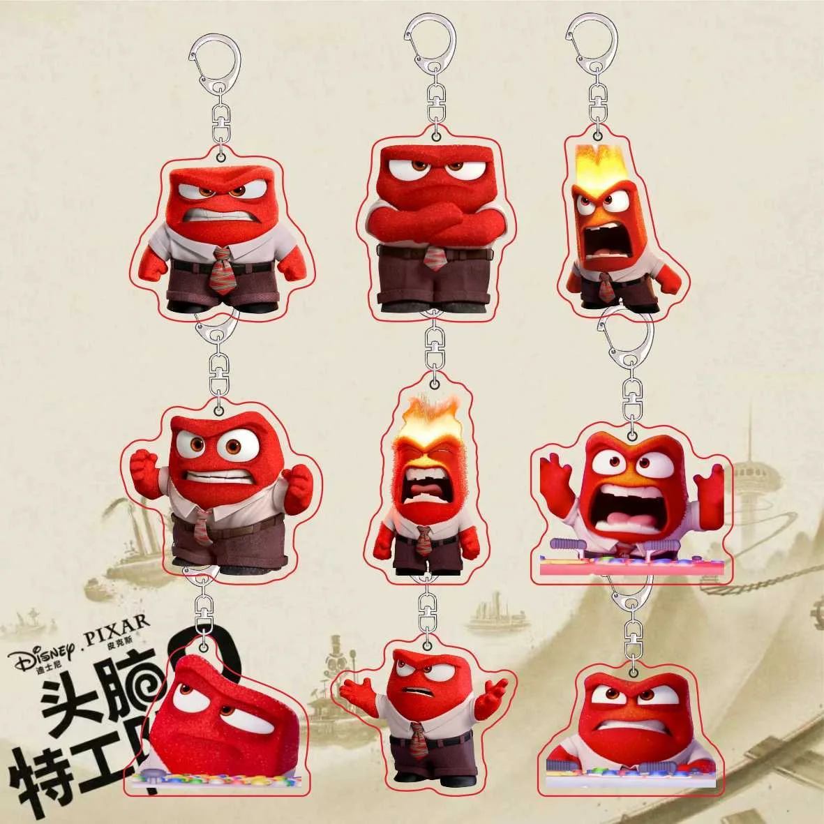 Inside Out 2 Acrylic Keychains Disney Anime Sadness Anger Anxiety Key Ring School Bag Pendant Decoration Kids Classic Toys Gift