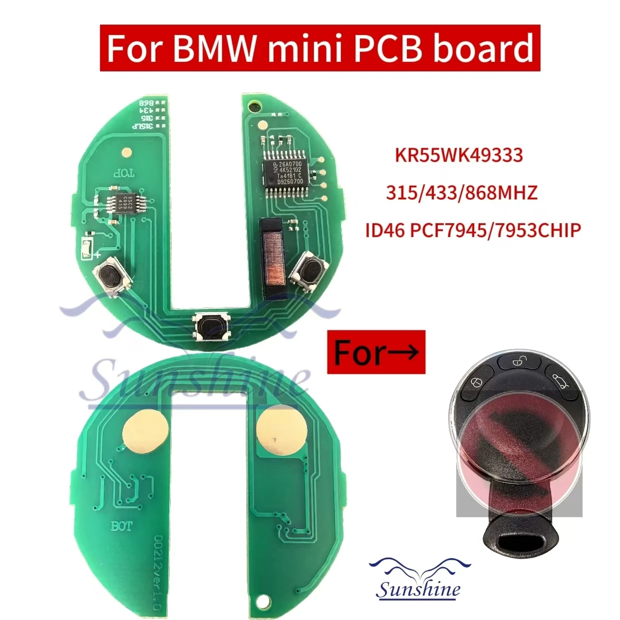 

Sunshine PCB Remote Car Key 868mhz/315mhz/433mhz For BMW Mini Cooper S ONE D CLUBMAN COUNTRYMAN KR55WK49333 R56 R57 R58 R60 R61