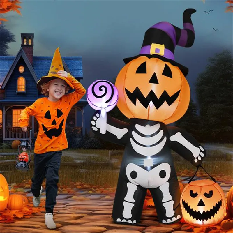 1.8M/6FT Halloween Inflatable Toy Skull Ghost Pumpkin Model Built-in LED Holiday Outdoor Indoor Decoration Courtyard Prop