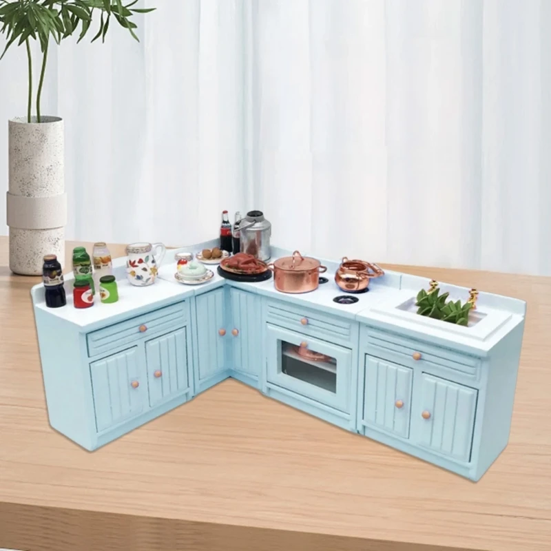 Handmade 1/12 Dollhouses Miniature Kitchen Cabinet Model Dollhouses Furniture Kitchen Cabinet with Functional Doors