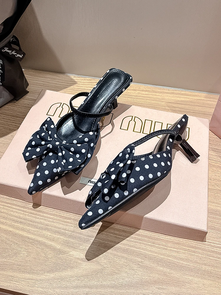 

Yolomite Women's Pointed Toe Knot Slip-On High Heel f Slipper Summer Faion Single oes Comfortable PU Lined Ankle Strap