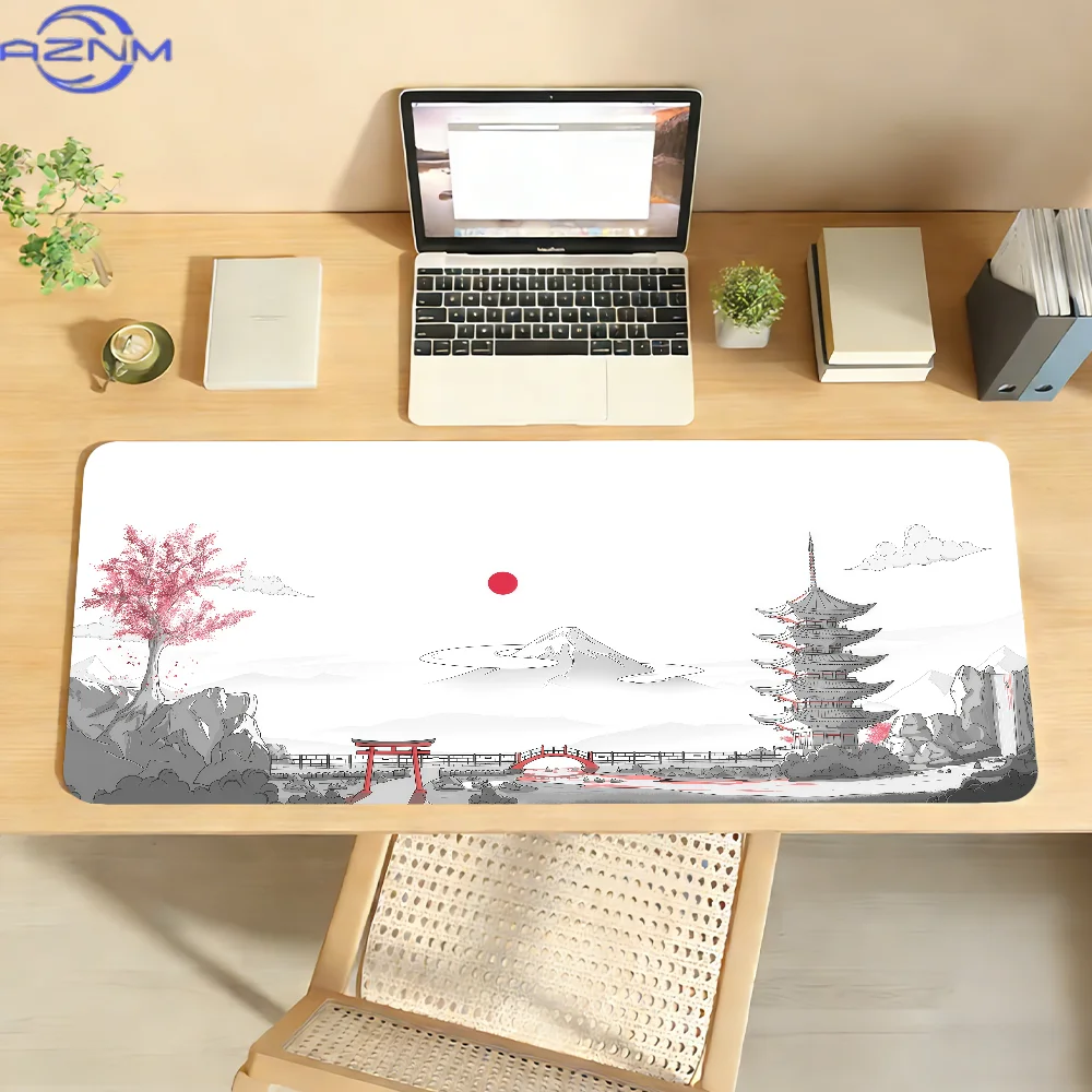 Alfombrilla de ratón con diseño de flores de cerezo, antideslizante, con borde fijado, para escritorio, PC, portátil, accesorios