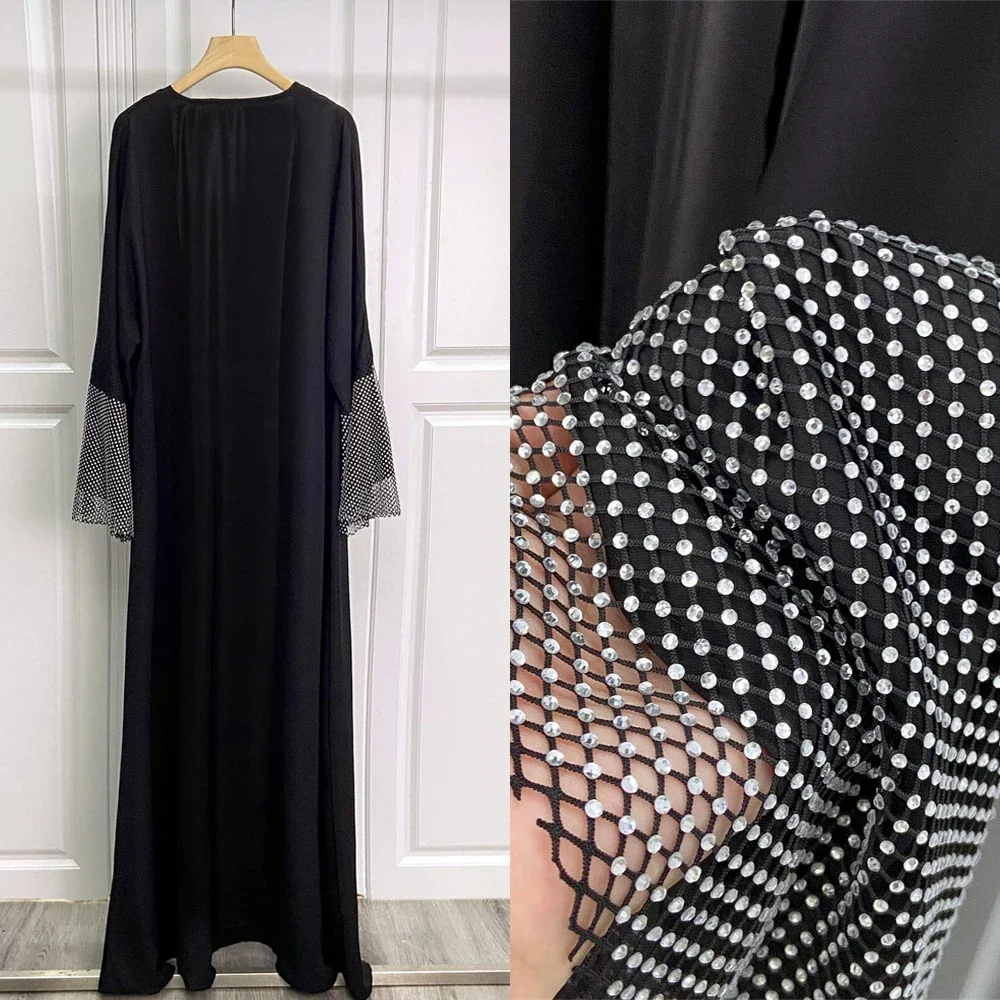 Ramadán negro abierto Kimono Abaya Kaftan Turquía Islam vestido musulmán ropa de oración mujeres Kebaya Djellaba bata femenina Musulmane