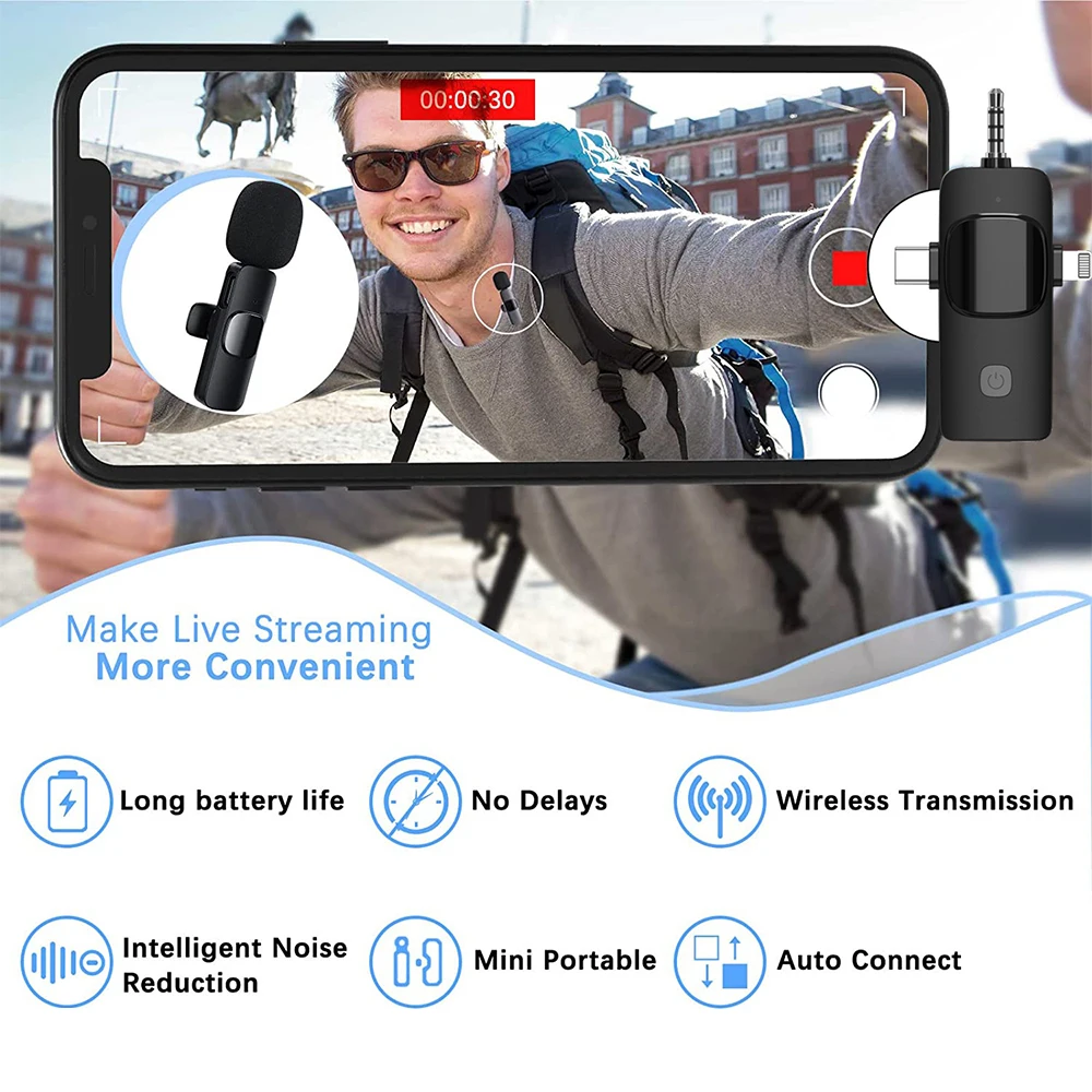 Basix 2.4G Wireless Lavalier Microphone 3in1 For iPhone Huawei Xiaomi Samsung Audio Video Recording Mic Live Broadcast Gaming