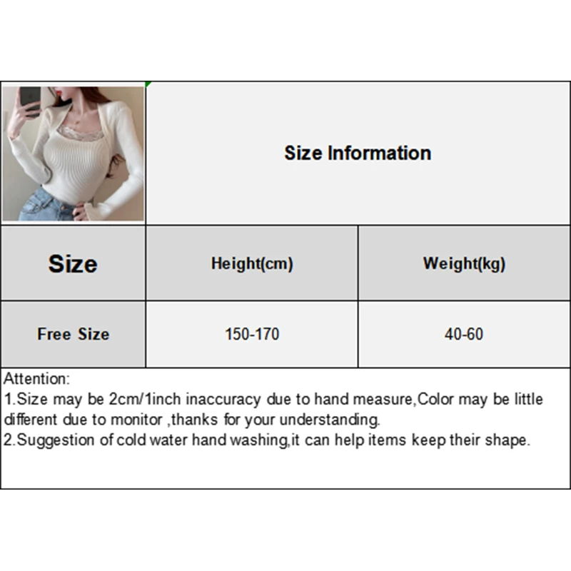 Square Collar Lace Patchwork Knit Sweater Casual Long Sleeve Tops Inner Slim Bottom Pullover