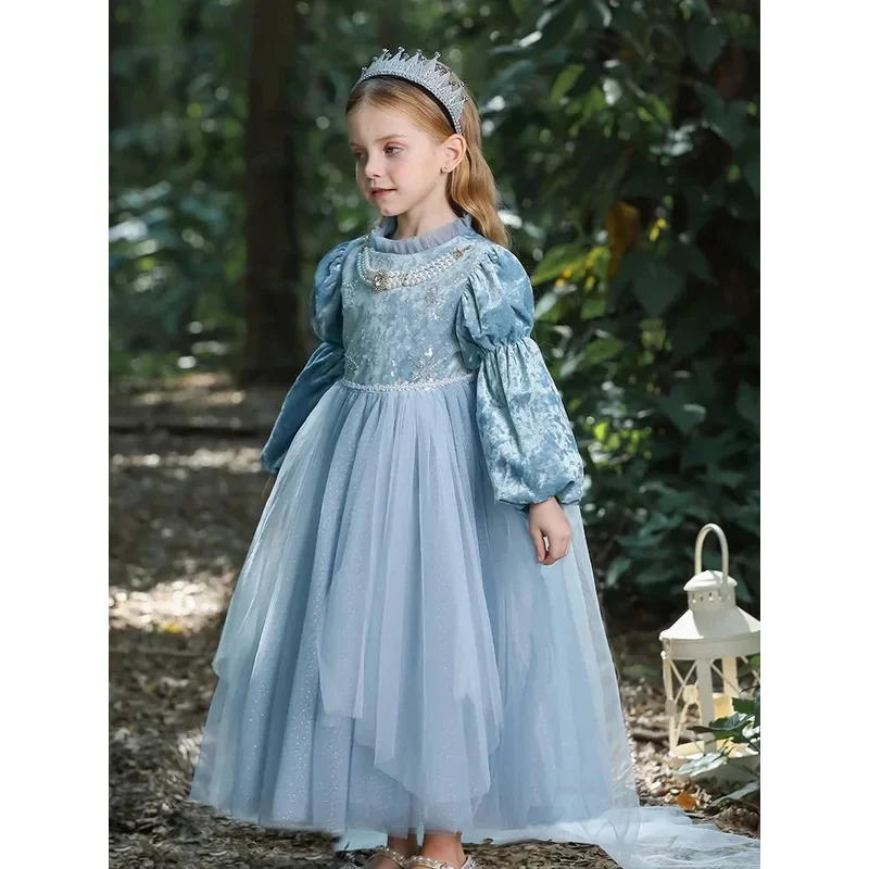 فستان عيد ميلاد فاخر للفتيات الصغيرات إلسا بأكمام طويلة من الشاش فساتين حفلات الأميرة الأنيقة للفتيات بعمر 2-10 سنوات @ 0Z*