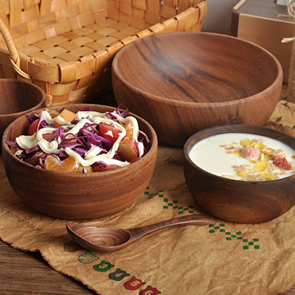

Acacia Wooden Bowl Fruit Salad Mixing Food Serving for Kitchen Aesthetic