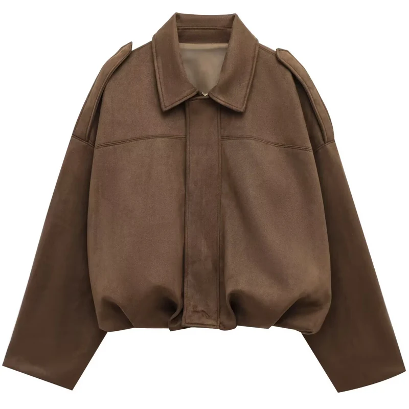 HXAO Suède Cropped Jas Dames Bomberjack Oversized Vleermuismouwen Outerwears Lady Casual Losse Jas Street Style Jassen