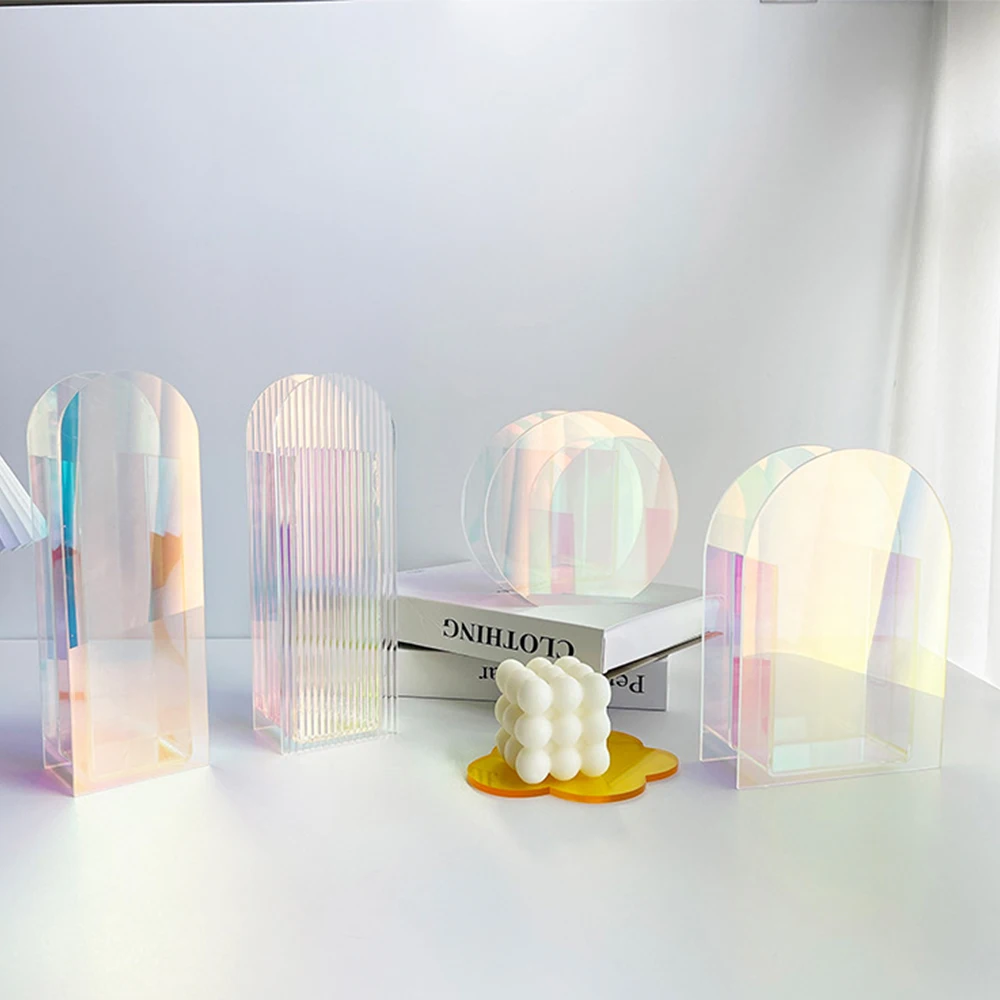 Rainbow Color Acrylic Vases Plastic Transparent Geometric Shape Flower Container Multi-Color Living Room Desktop Decor