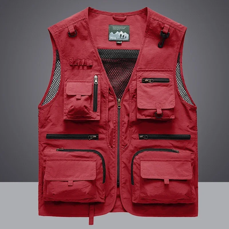 Summer Men Unloading Tactical Vest Coat Casual Men's Photographer Waistcoat Mesh Work Sleeveless Jacket Tools Pocket Vest 6XL