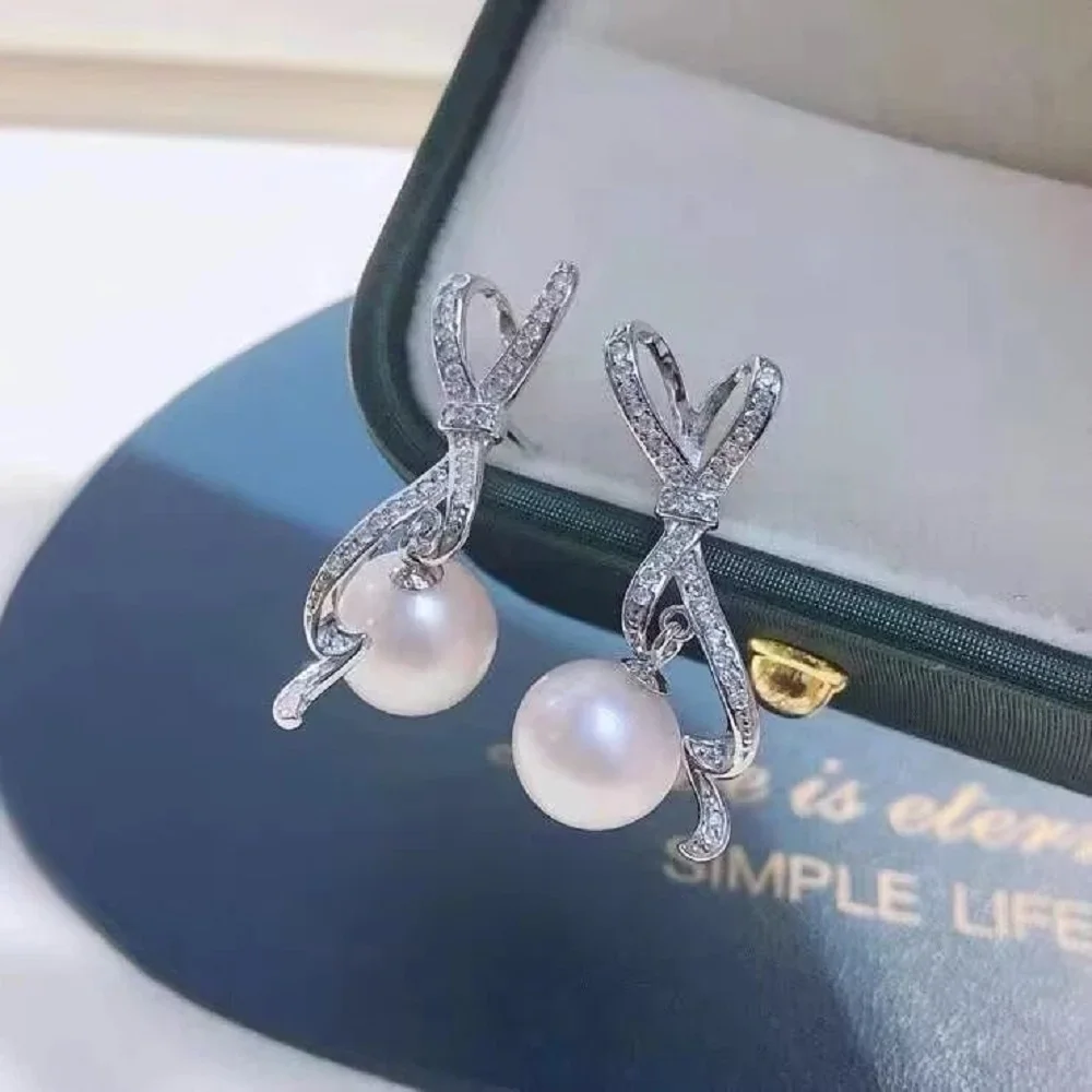 

Модные новые серьги-бантики из стерлингового серебра S925 пробы, украшения с жемчугом AAAA 8-9 мм.