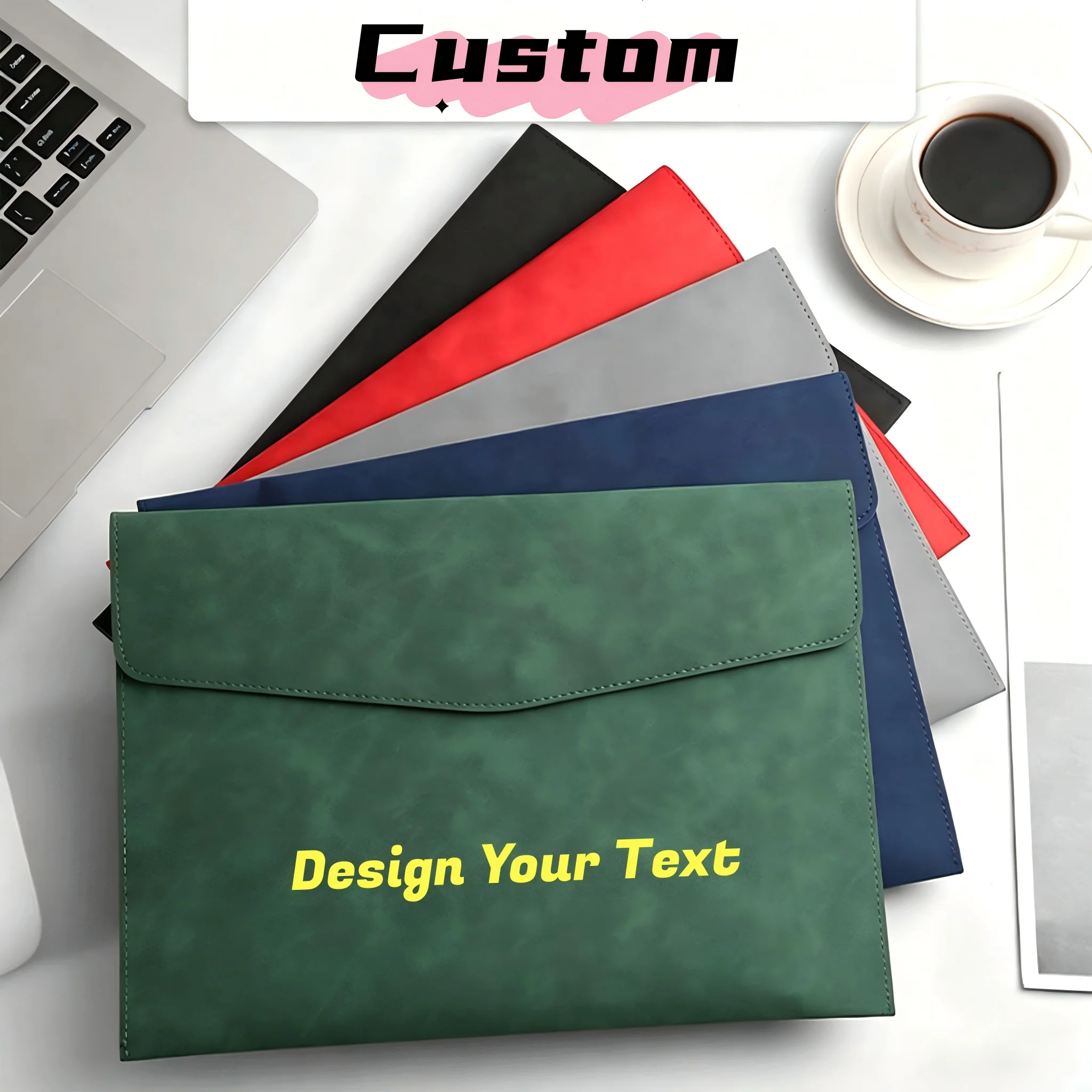 Personalized  A4 Leather File Folder Briefcase Customized Fashion Simple Big Capacity Waterproof Document Bag Data Contract Bag