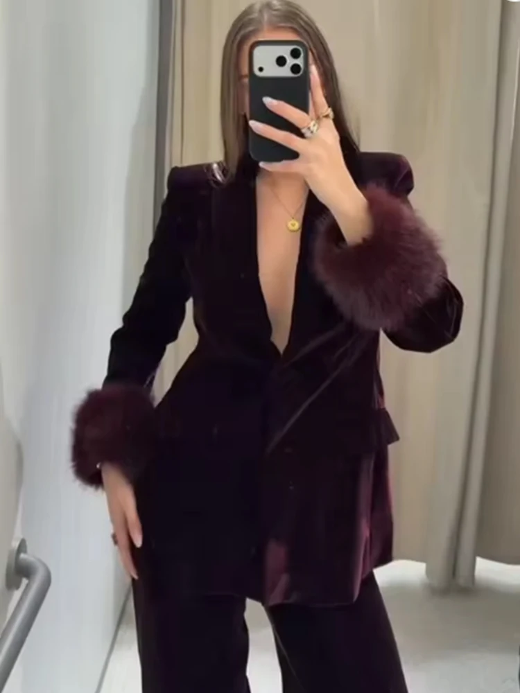 Women Fashion Ruffled Layered Single Breasted Decoration Solid Casual Shirt+High Waist Zipper Pocket Loose Slim Trousers Suit