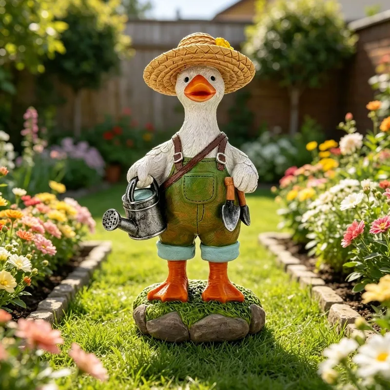 Creative Resin Duck Shape Statue Ornaments Outdoor Courtyard Animal Micro Landscape Statue Flower Pot Decoration Accessories