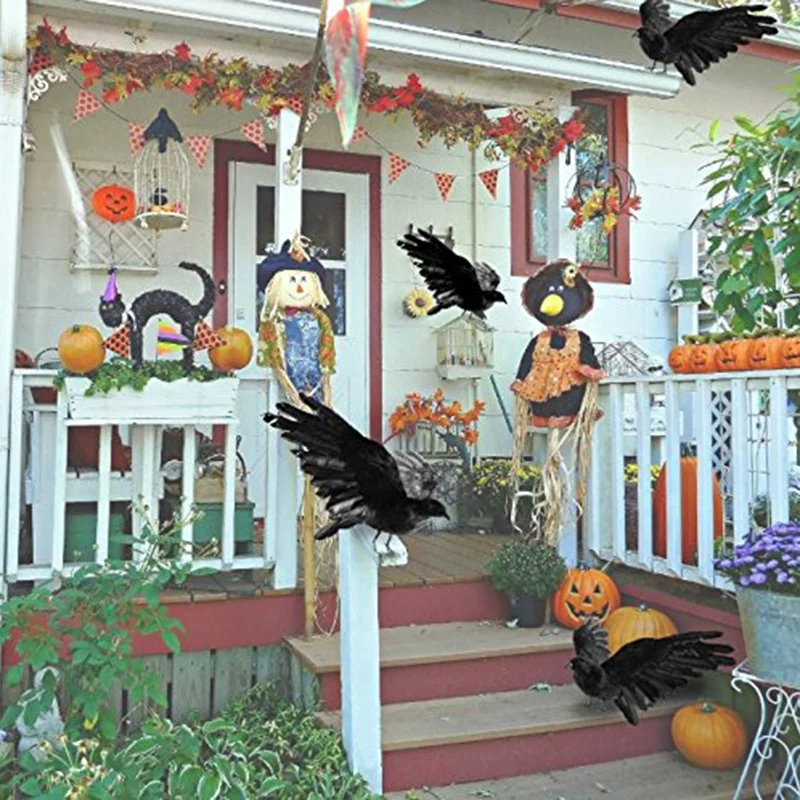 Realistic Crow Decoration Crow Decoys Halloween Black Feather Raven Prop Outdoor Halloween Decor HOT