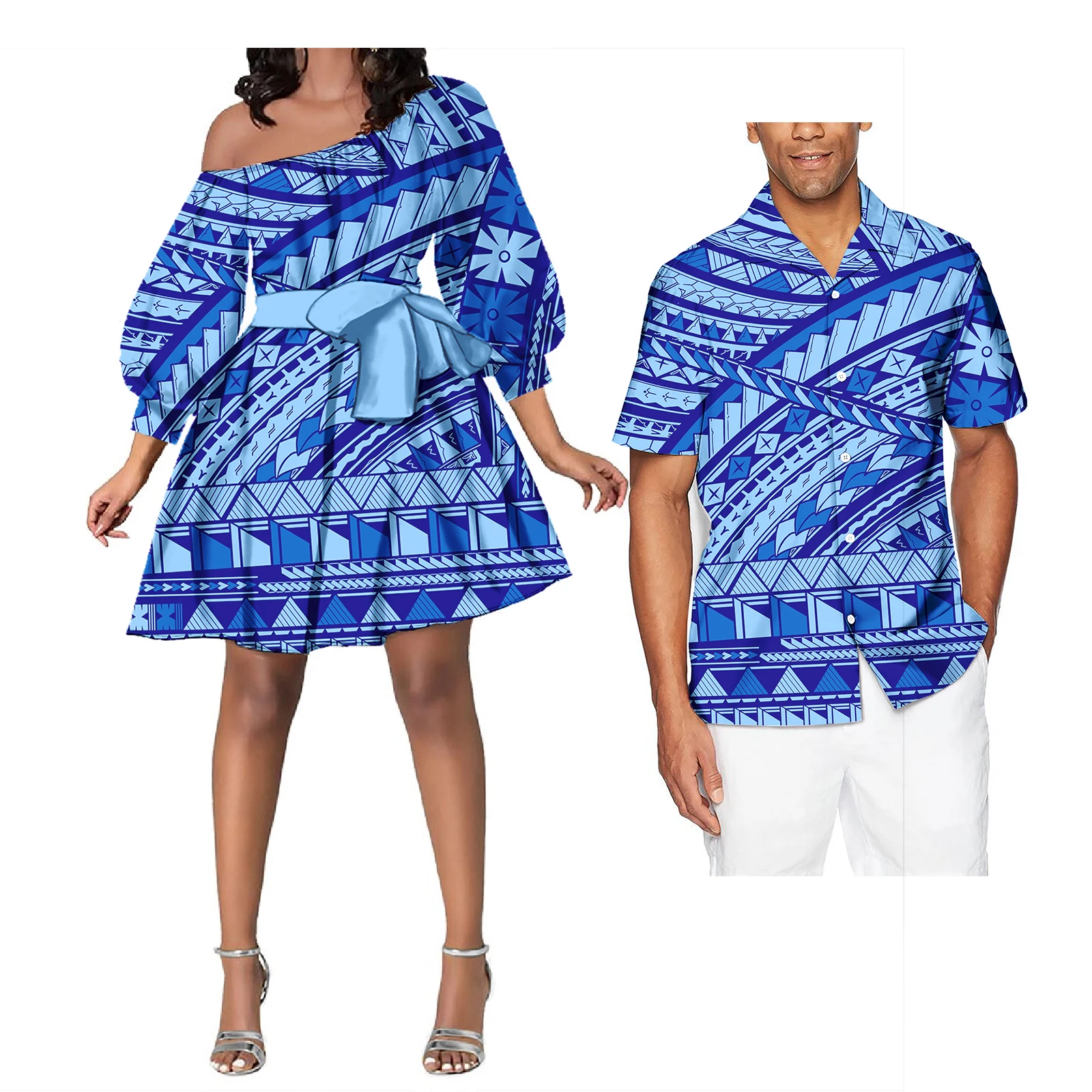 Dresses Women Off Shoulder Custom Polynesian Tongan Fijian Tribal Pacific Island Dress Designs Couples Matching Outfits 2024