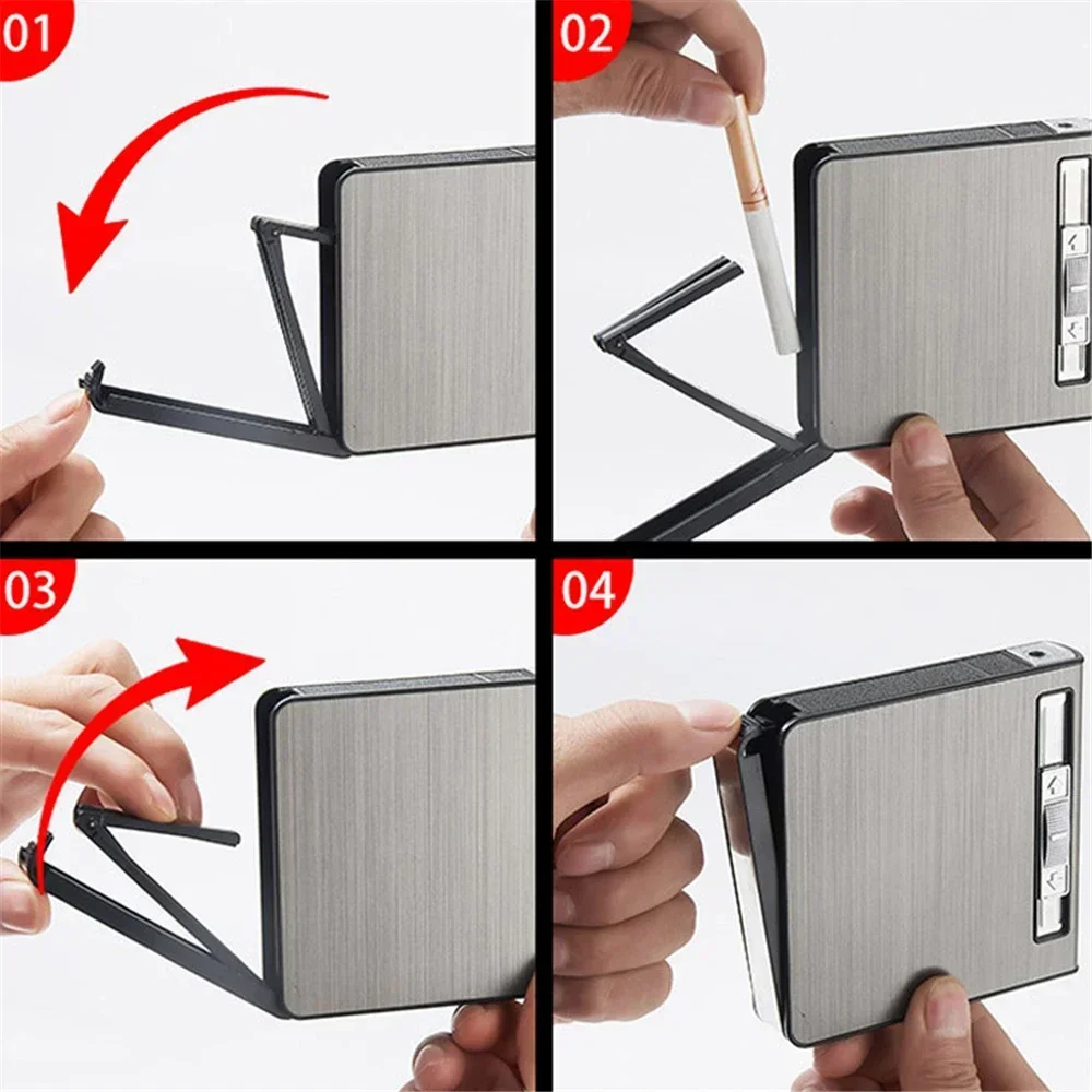 Automatic Pop-Up Cigarette Case with Inflatable Lighter Holds 20 Cigarettes Anti-Pressure Metal Cigarette Case Gift for Men