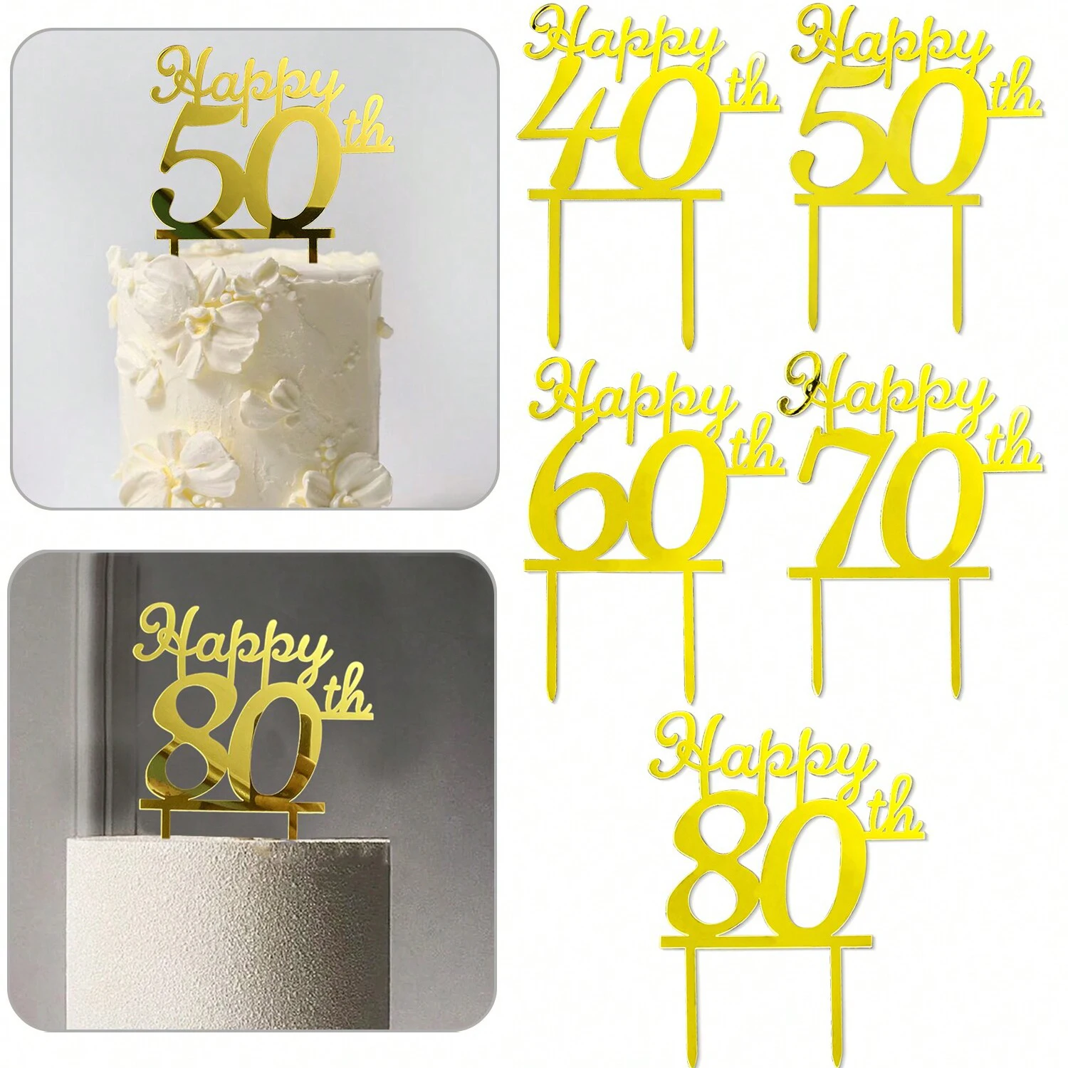 1PC Simple Numbers 40 50 60 70 80th Acrylic Cake Topper For Anniversary Birthday Party Cake Topper Cake Decorations