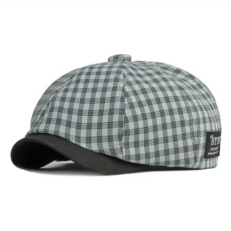 

Lightweight Breathable Checkered Beret Octagonal Design Vintage Newsboy Cap Unisex Plaid Hat for Women Men Autumn Winter Street