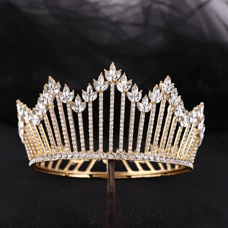 

Full Round Pageant Silver Tiaras Gold Crystals Mixed Diamond Winner Queen Crowns